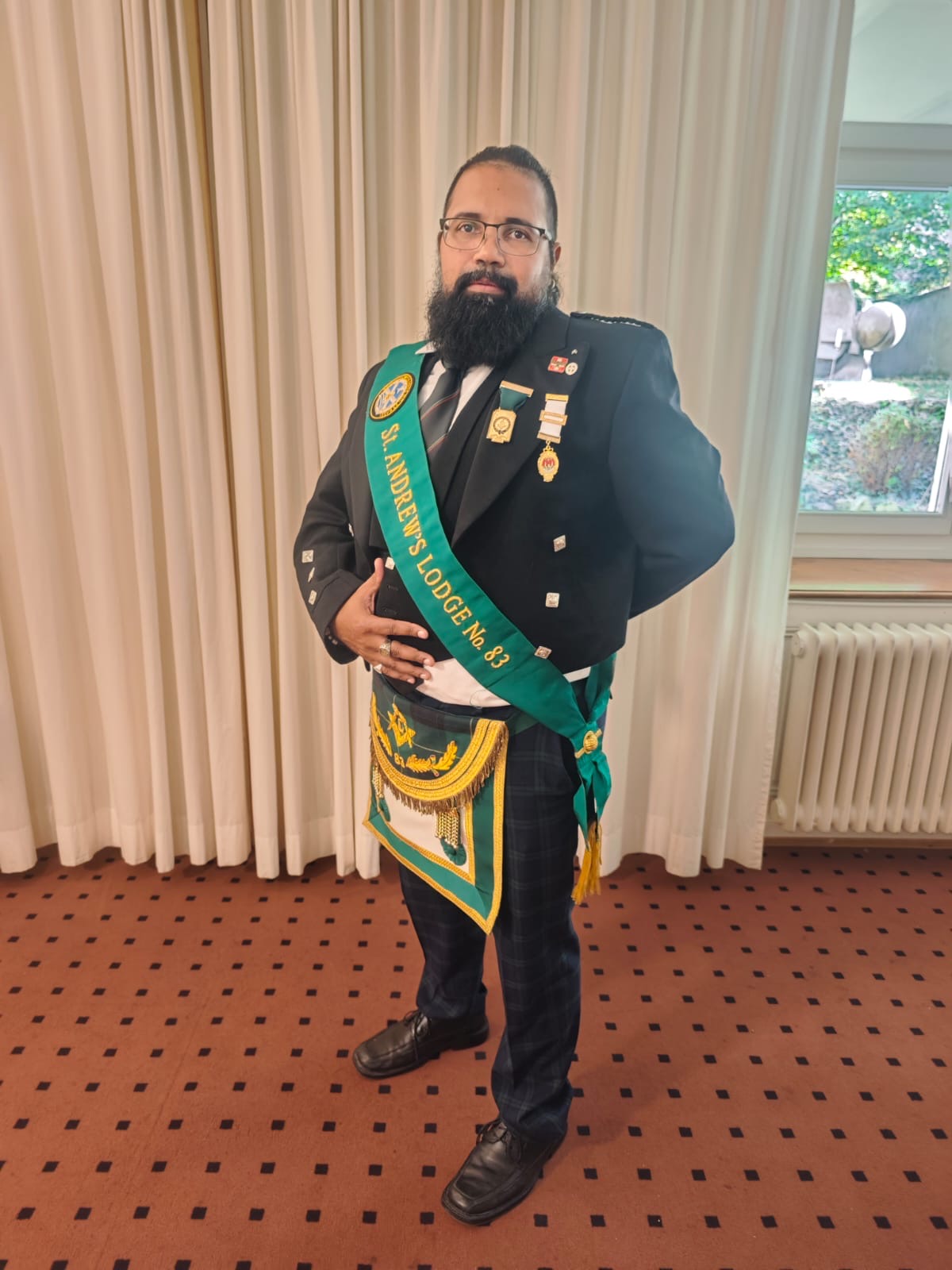 Neil Herbert, Right Worshipful Master of Scotia Lodge, in Masonic regalia