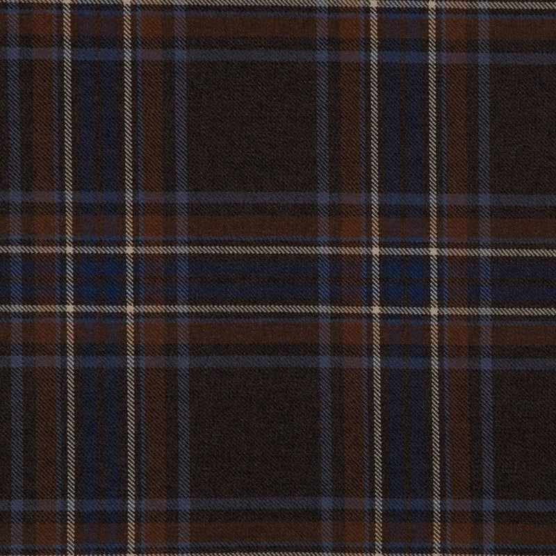 The Historic Caledonia tartan — deep brown, midnight blue and rust